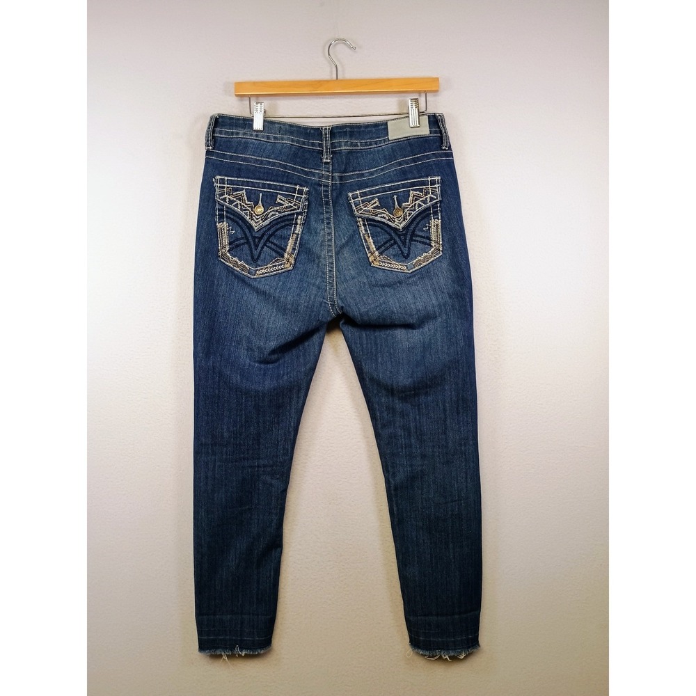 Western Boho VGS Womens Size 10 Blue Embroidered Contrast Stitch Skinny Jeans